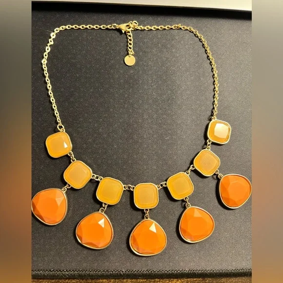 Talbots Gold and Orange Geometric Necklace - Picture 1 of 3